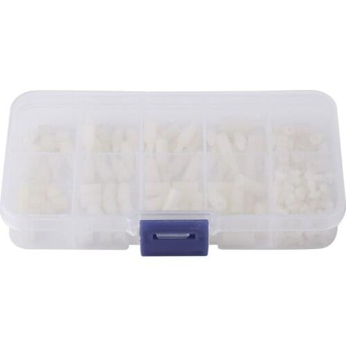 200pcs M2.5 Nylon Standoff / Screw / Nut Male Female Hex Standoff Bolts Nuts Assortment Platter Kit Set With Plastic Box
