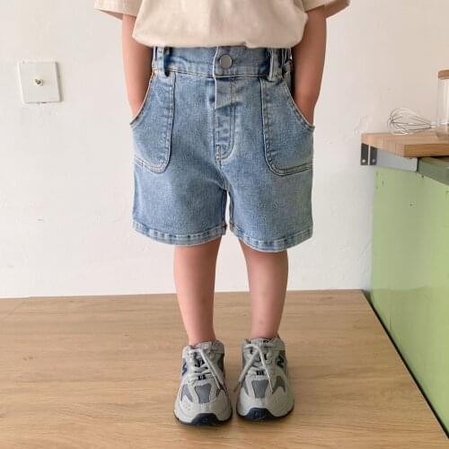 2021 Summer New Kids Shorts 2 3 4 5 6 7 Years Baby Girls Boys Korean Solid Denim Shorts Casual Loose Pocket Shorts for Children