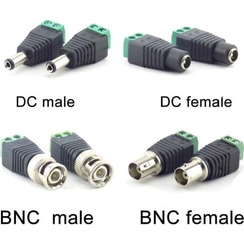 5pcs 12V 2.1*5.5mm DC BNC Male Female Adapter Coax CAT5 Video Balun Plug Connector for Led Strip Lights CCTV Camera Accessories