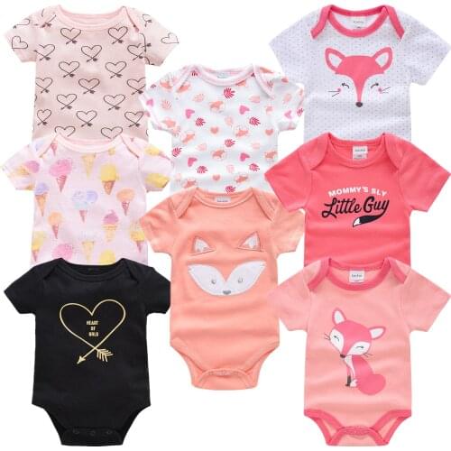 6 8PCS Newborn Baby Girls Romper Infant Cotton Short Sleeve Boy Baby Letter Clothes Girl Print Suit Born Crawling Baby 0-12M New