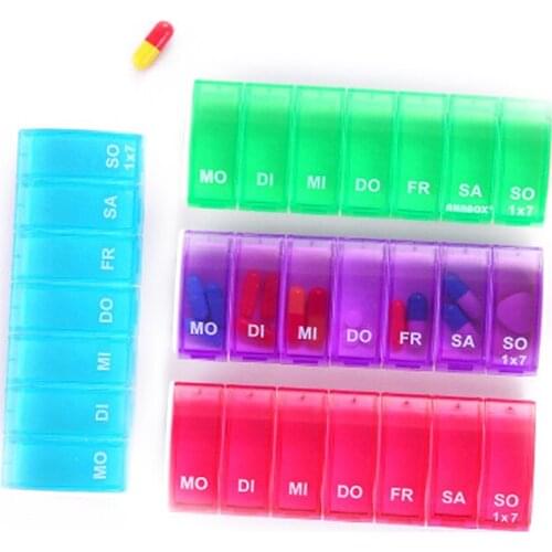 7 Day Weekly Pill Box Tablet Holder Medicine Boxes Storage Dispenser Medical Mini Organizer Splitters For Travel Case 4Colors