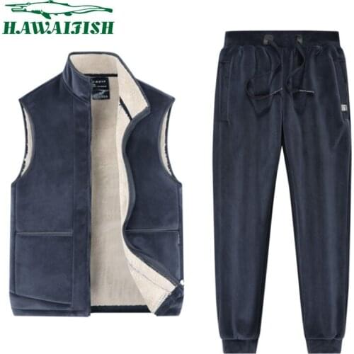 Silver Fox Velvet Winter New Plus Cashmere Suit Mens Lamb Cashmere Vest And Cashmere Trousers Casual Suit Two-piece Suit