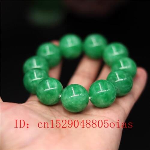 20mm Natural Green Jade Beads Bangle Bracelet Charm Jadeite Jewellery Fashion Accessories Hand-Carved Amulet Gifts for Women Men