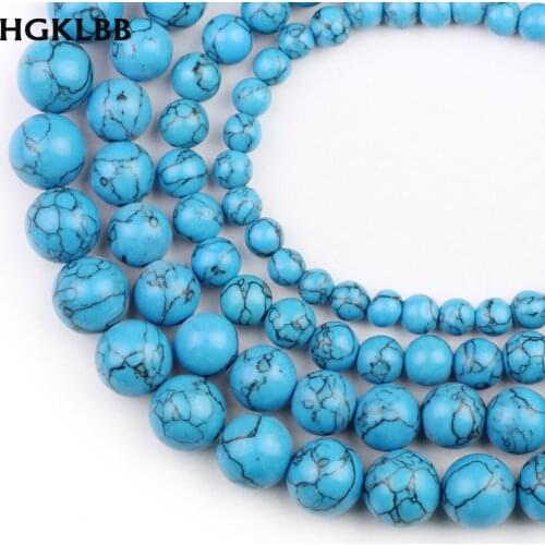 HGKLBB Natural Stone Blue Turquoises Round Loose spacer Beads For Jewelry Making 4/6/8/10/12mm DIY charm Bracelet accessories