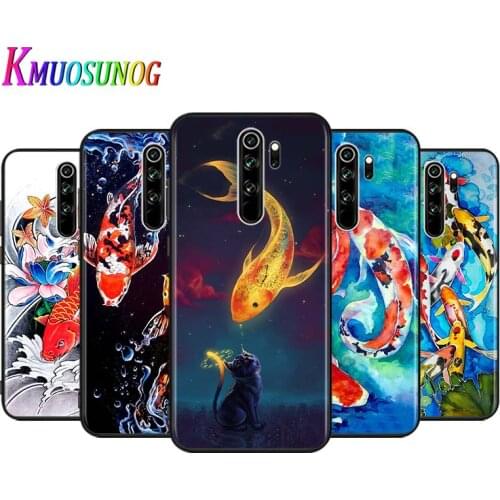 For Xiaomi Redmi Note 9 9S Max Phone Case Chinese Koi Fishes Back For Redmi Note 8T 8 7 6 5 Pro 5A 4X Black Phone Cover