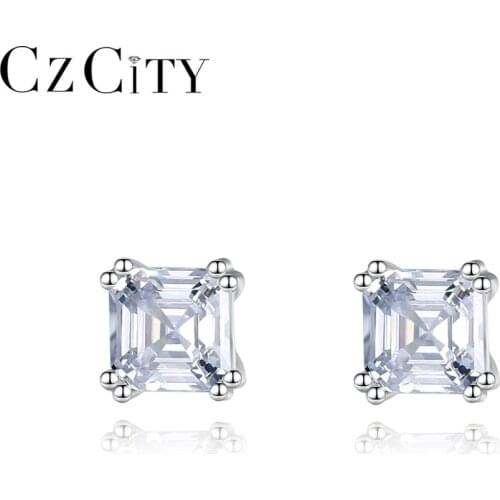 CZCITY Classic Wedding Engagement CZ Stud Earring for Women Fine Jewelry 925 Sterling Silver Pendientes Bijoux Gifts SE20052101