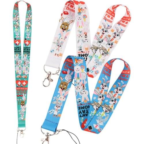 Rabbit Doctor Keychain Cartoon Cute Animal Lanyard for Keys Phone ID Name Tag DIY Hanging Rope Key Ring Gifts