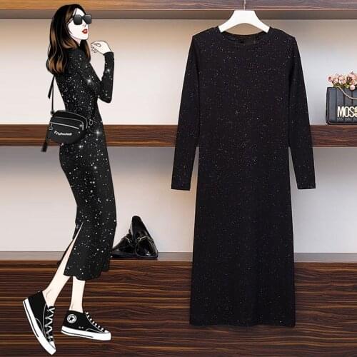 EHQAXIN Spring Summer New Plus Size Womens Elegant Dress Mid-Length Knitting Long-Sleeved Tops Casual Shirt L-4XL