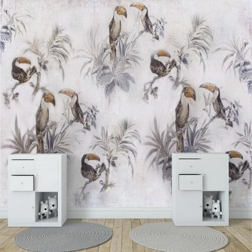 Custom Photo Wallpaper Medieval Hand Drawn Tropical Plant Toucan Mural Dining Room Living Room Bedroom Background Wall Art Decor