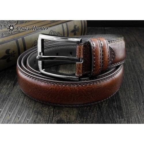 Hot ! Mens Vintage Cowhide Leather Casual Luxury Heavy-Duty Belt Waistband Brown
