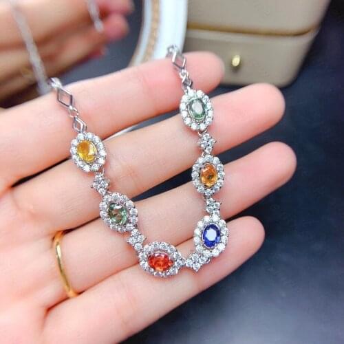 Fine Fancy Colored Sapphire Bracelet&Bangle for Women Silver With 925 Sterling Sliver Platinum plating Birthday Vintage Jewelry