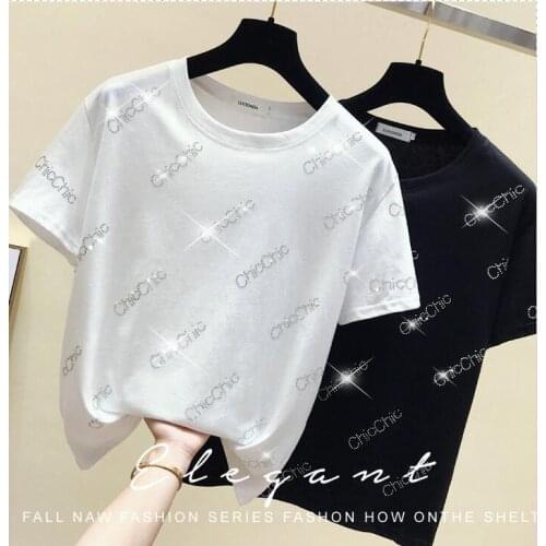 Korean White T shirt Women Clothes Cotton Fashion Female T-Shirt Summer Tops Black Tee Shirt Short Sleeve
