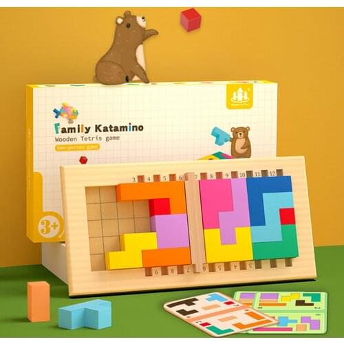 Colorful 3D Puzzle Wooden Tangram Math Toys Tetris Game Children Pre-school Intellectual Educational Montessori Toy For Kids