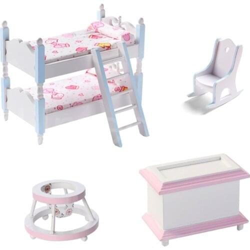 1/12 Scale Miniature Dollhouse Bunk Bed Childrens Room OB11 Doll House Bedroom Furniture Accessories Toy