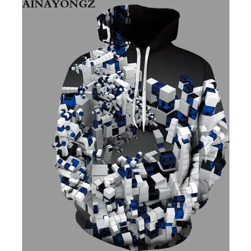 Autumn Mens Hoodies Long Sleeve Hooded Jacket Outdoor Sweatshirt Building Block Toy Digital Printing Loose Hoody Pullover 6XL