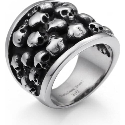 Gothic Style Multi Skull Head Ring For Men Black Stainless Steel Punk Rock Curb Finger Rings Male Cheap Halloween Jewelry