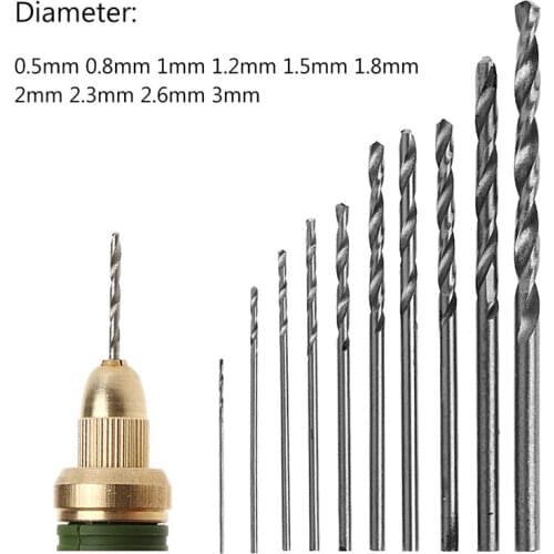 10Pcs HSS White Steel Twist Drill Bit Set 0.5-3mm for Electric Grinding Drilling