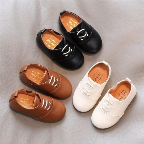 2021 New Spring Children Casual Shoes White Dress Shoes Girls Boys Soft Bottom Black Brown Kids Leather Shoes Slip On E02133