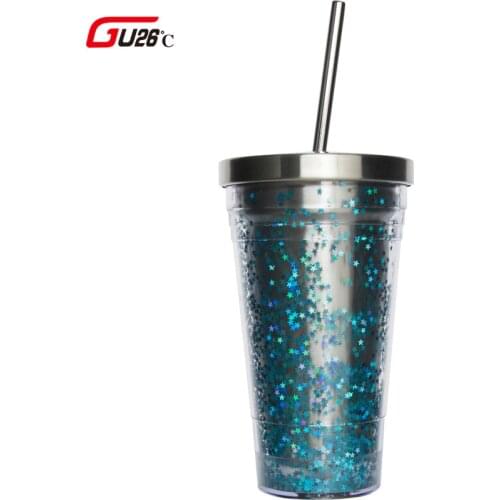 Novelty Stainless Steel Hot And Cold Double Wall Drinking Cups Tumbler With Straw Coffee Mugs 500ml Irregular Diamond With Lid