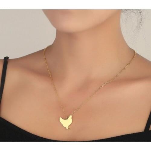Stainless Steel Chicken Pendant Necklaces for Girls Kids Simple Hen Choker Animal Chain Charm Lovely Farm Jewelry Gift