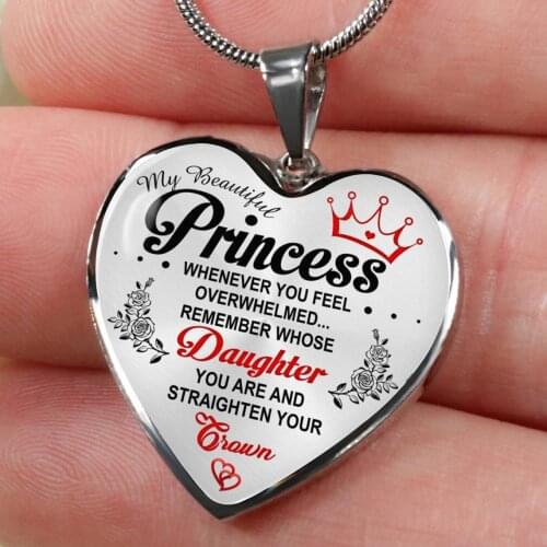 Heart Pendant Necklace Letter To My Daughter Pendant Jewelry Gold Silver Color Chain Necklace Women Girls Jewelry Family Gifts