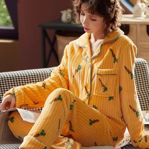 Pijama Mujer 2019 New Arrival Autumn Winter Flannel Womens Pajama Set Long Sleeve Sleepwear Sleep Pants Set Home Wear A1348