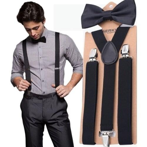 New Colorful Wedding Accessories Suspenders with Bowtie Fashion Bow Tie Set Adjustable Bow Tie & Suspenders