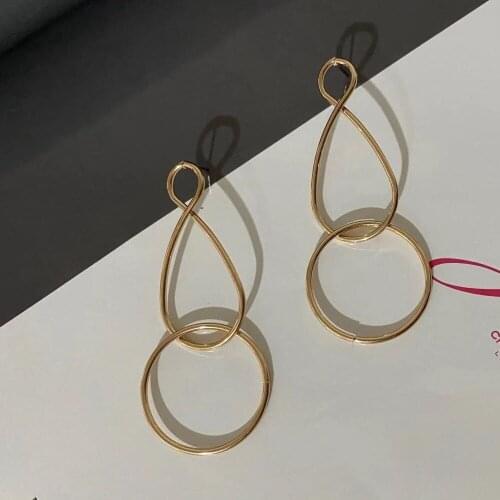 Casual Gold Color Plating Circle Oval Twist Linked Earrings For Women Girl Elegant Gorgeous Simpl Classic Jewelry Accessory