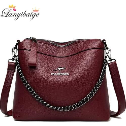 Female Shoulder Crossbody Bags for Women 2021 New Soft High Quality Leather Handbags Luxury Brand Ladies Chain Bucket Bag Tote