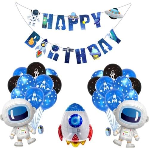 Party Decoration Space Rocket Astronaut Theme Cake Toppers Balloon Happy Birthday Banner Wedding Party Decoration Boy Favors
