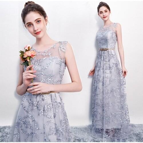 Jewel Appliques Floor-Length Light Blue Sleeveless Formal Gown Women Elegant A-Line Illusion Dew Shoulder 2021 New Party Dresses