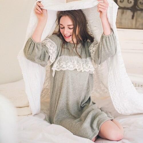 Yomrzl A802 New arrival spring and autumn womens nightogwn one piece long sleeve sleepwear lace sleep clothes