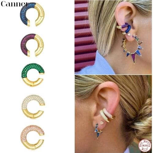 CANNER 925 Sterling Silver C-Type Luxury Full Zircon Earings Bohemia CZ Rhinestone Clip Earrings for Women Wedding Fine Jewelry