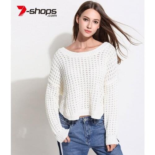 AECU Womens O-neck Pullover Irregular Knit Sweater Lady Full Long Sleeves Jumper Female Loose Plaid Sweaters Winter Clothes