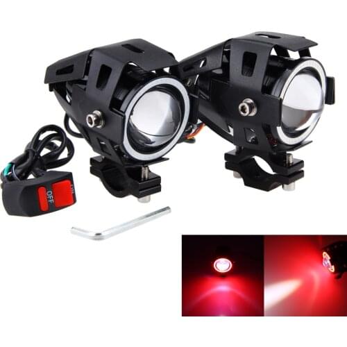 1 Or 2PCS 125W 6000K 3000LM U7 LED Motorcycle Spot Light Driving Headlight Fog Lamp Red Light