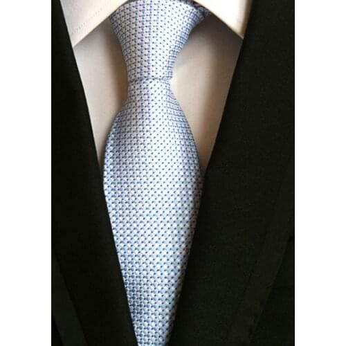 8cm Designer Spots Ties Skyblue with White Dots Grids Necktie Jacquard Woven Gravata