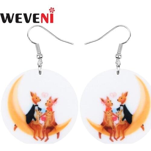 WEVENI Acrylic Australian Kangaroo Couple Lover Moon Earrings Animal Round Drop Dangle Jewelry For Women Girls Teens Charms Gift