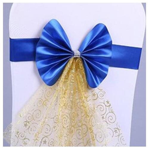 Sashes Chair Cover Bow Sash Wedding Banquet Party Decorations Elastic Satin Ribbon Crystal Organza Chairs Back Bows colorful