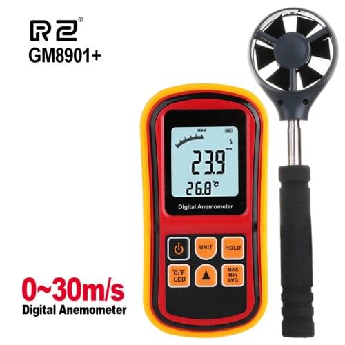 RZ Anemometro LCD Display Digital Anemometer Handheld Wind Meter Air Velocity Temperature Meters 30m/s Wind Speed Meter