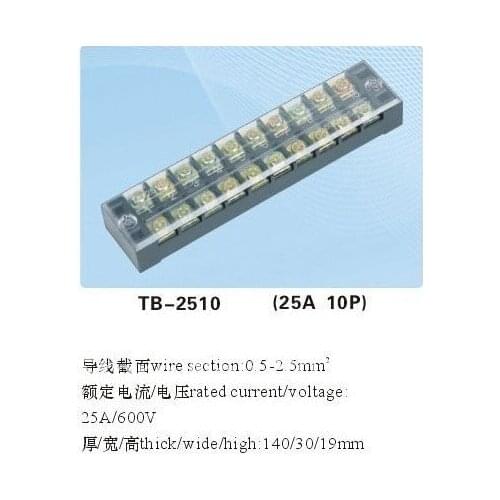 5pcs 600V 25A Double Row 10 Position Terminal TB2510