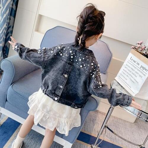 Baby Girl Denim Jackets Childrens Clothing 2019 Autumn New Big Girls Beading Casual Jackets Toddler Outwear Kids Cowboy Coats
