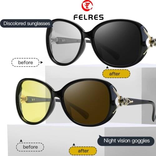FELRES Photochromic Polarized Night Vision Sunglasses Outdoor For Women Driving Anti-Glare UV400 Glasses With Box 8842