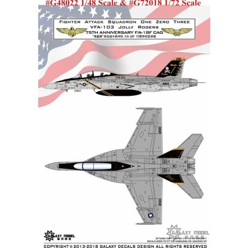 GALAXY G72018 G48022 1/72 1/48 Scale F/A-18F VFA103 Jolly Roger 75th Decal for Hasegawa Model