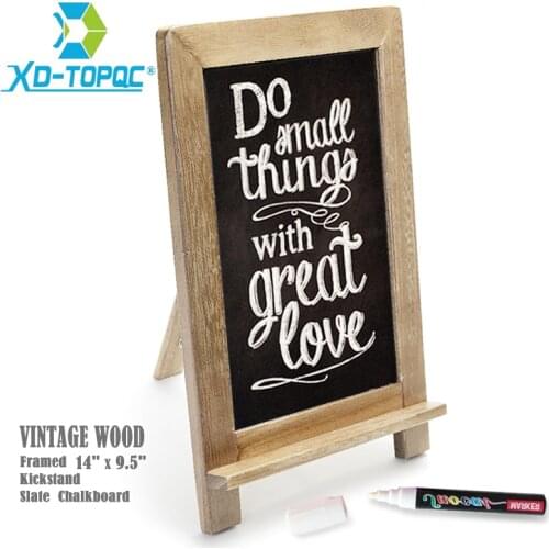 14"x9.5" Slate Chalkboard Vintage Kitchen Easel Blackboard Restaurant Wood Frame Standing Memo Black Board Free Fluorescent Pen