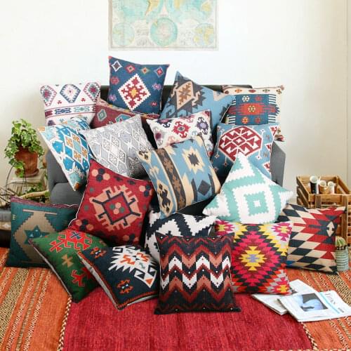 Cotton Linen Kilim Geometric Cushion Cover Bohemia Vintage Pillow Cover Sofa Chair Pillowcase Home Decorative 45*45cm For Sofa