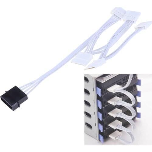 SATA Power Supply Cable 4Pin IDE Molex to 5 x SATA Adapter Splitter Hard Drive Cable 18AWG White for HDD SSD Cage PC Server DIY