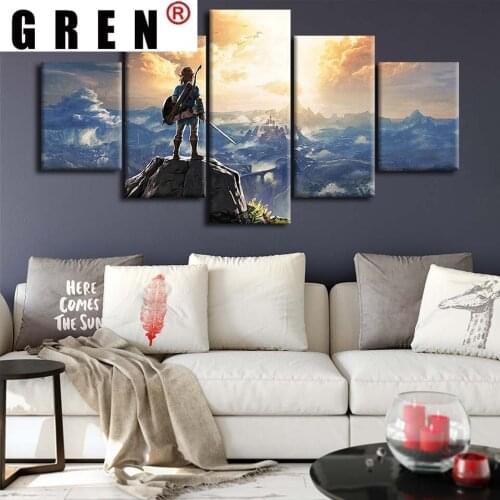 GREN No Framed Canvas Paintings 5Pcs Anime Breath Of The Wild Game Wall Art Posters Pictures Home Decor Living Room Decoration