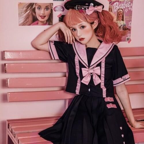 Lolita Set Jk Uniform Top Skirt Suit Loli Sets Summer Short Sleeve Female Student Pleated Skirts Japanese College Gothic Fashion