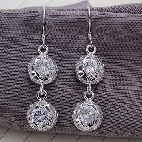 Pretty Silver Color Earrings For Women Wholesale Free Shipping Charm Christmas Gifts Fashion Inlaid Hollow Ring Earrings E210