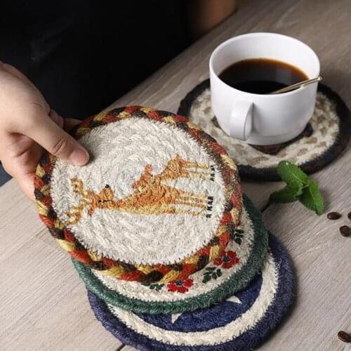 Creative Cartoon Coaster Round Woven Table Mat Placemat Nordic Style Potholder Anti-slip Mat Kitchen Home Decoration